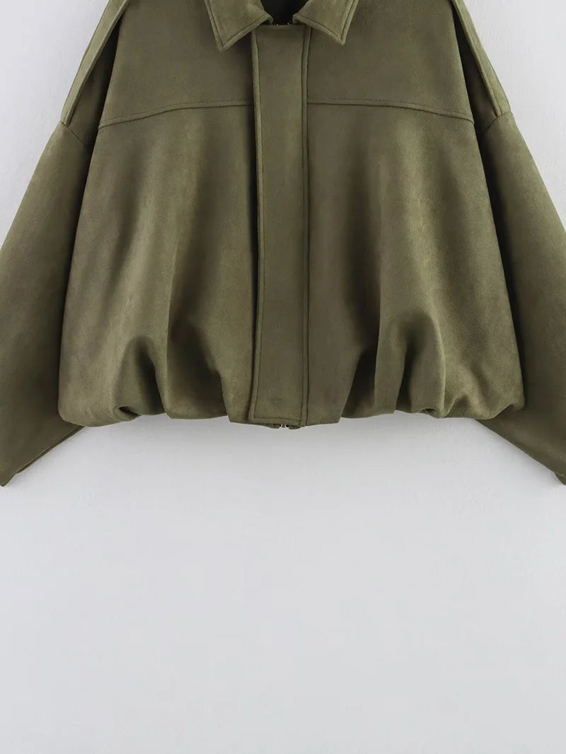 Women's Bomber Jackets Coats Fashion Turn-down Collar Long Sleeve Loose Coats Vintage Female Outerwear Chic Tops