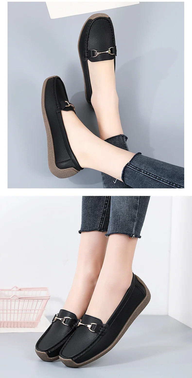 Vulcanize Women Shoes Flats Leather Moccasins Sneakers Designer Shoes for Women Slip-on Loafers Female Boat Shoes Big Size 43